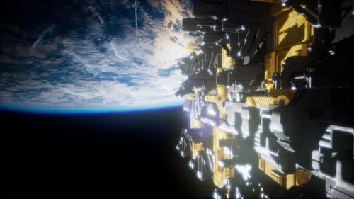 Spaceship with View on Space and Planet Earth