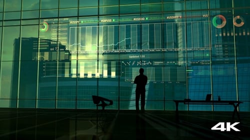Der Händler betrachtet die Daten von der Börse 4K