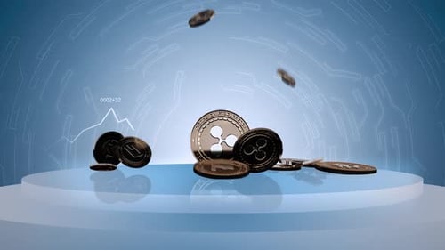 3D Cryptocurrency Coins Falling on a Modern Reflective Surface