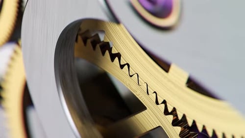 Precision Metallic Gears Rotating Interlocking Mechanism Animation