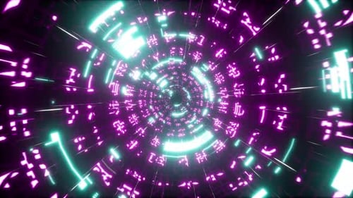 Digital Chinese Characters Text Cyber Tunnel 4K 01