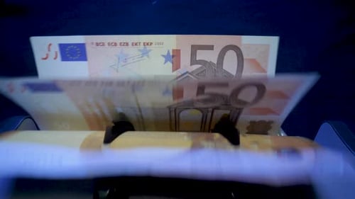 Money Counter Machine Processing Euro Banknotes