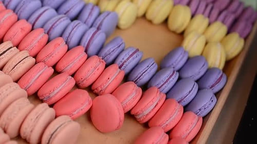 Colorful Macarons Arranged on Tray