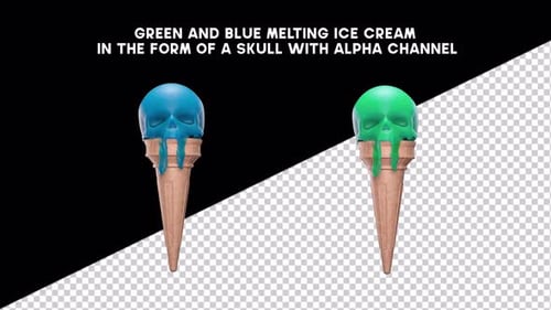 Stylized Melting Skull Ice Cream Cones with Alpha Channel