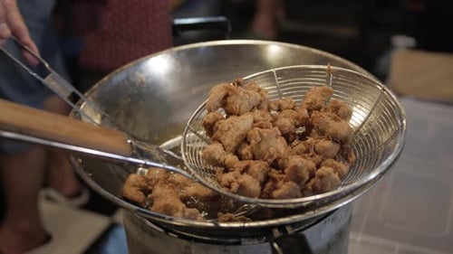 Cooking Traditional Thai Street Food Fried Meet