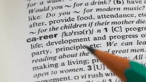 Career Definition Highlighted in Dictionary with Pencil
