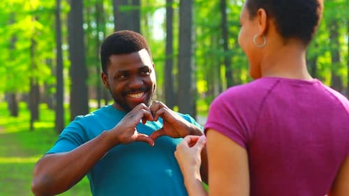 African American Couple Talking Together in Summer Park