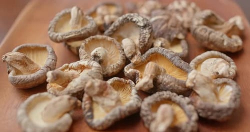 Pile of Dried Shiitake Mushrooms Close-Up