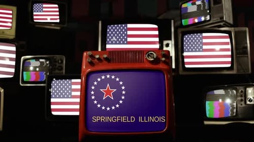 Televisions Displaying the American and Springfield Flags