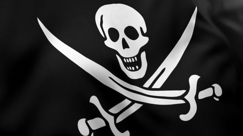 Realistic Waving Pirate Flag with Skull and Crossbones