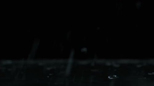 Many Drops of Water Fall on the Surface of the Water in Slow Motion Macro Shot