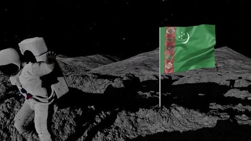 Astronaut Plants Turkmenistan Flag on Moon Surface Loop