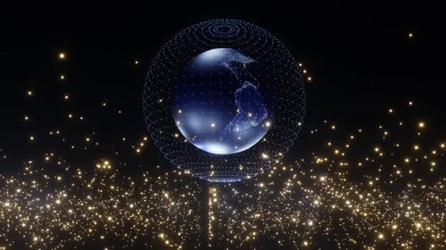 HD Artistic infographics binary numbers tunnel and Earth globe rotation. Technology Network Data