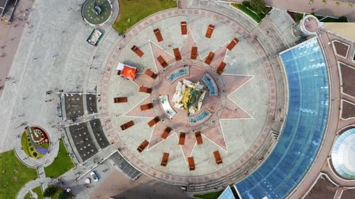 Aerial View of the Kyiv Ukraine Above Maidan Nezalezhnosti Independence Monument