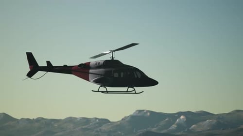 Realistic 3D Helicopter Flying Over Mountain Landscape