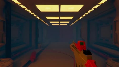 First Person Sci-Fi Corridor Walkthrough with Futuristic Weapon
