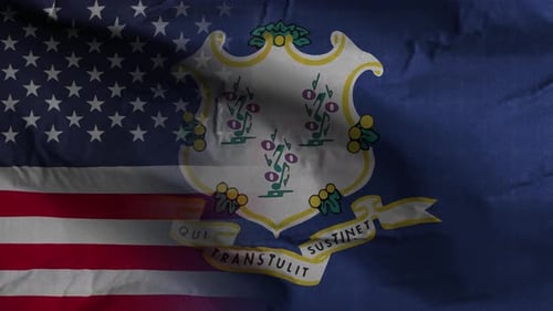 Waving United States and Connecticut Flags Loop