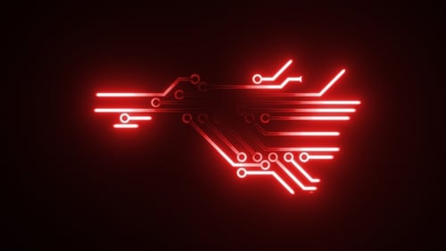Animated Red Neon Circuit Board Lines Background
