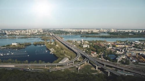 Aerial of Sun Bridge and City at River