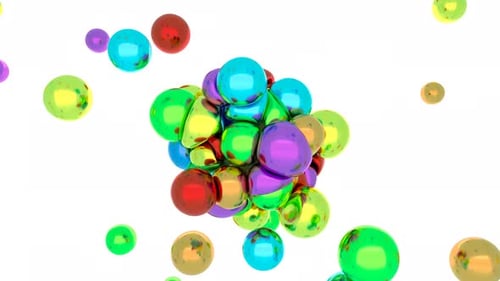 Metallkugeln in verschiedenen Farben werden durch einen Magneten zu einem Punkt zusammengezogen Soft Body Physics 3d