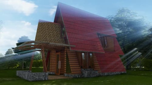 3D Architectural A-Frame House Model Flyaround Animation