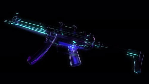 Futuristic Holographic Weapon Scan with Neon Glow Animation