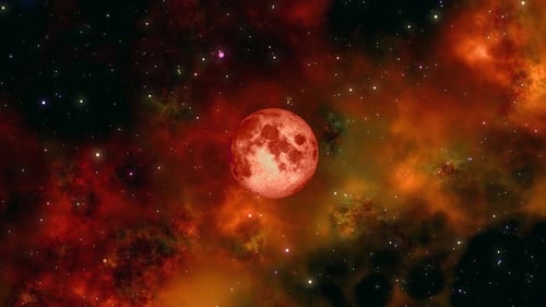 Realistic 3d rotated Super Moon in the Galaxy