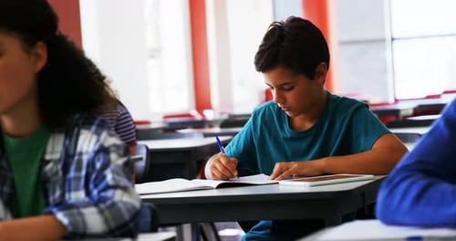 Students doing classwork in classroom