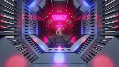 Un astronaute dans un tunnel futuriste