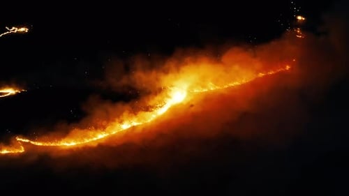 Fire In A Field With Stubble Wheat