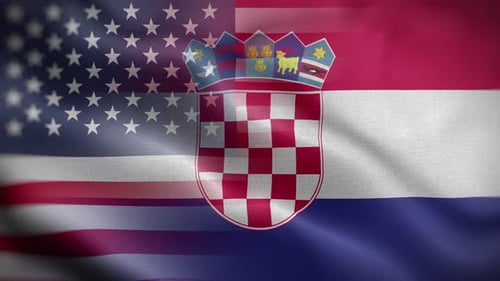 United States and Croatia Flags Waving Background