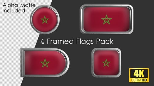 Framed Moroccan Flag Icons Pack 4K with Alpha Channel