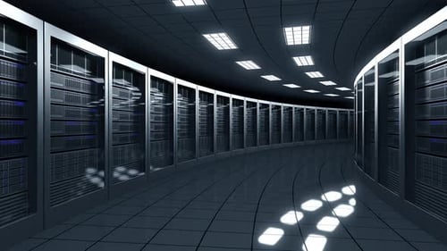 Digital Server Room with Glitch Effect Animation