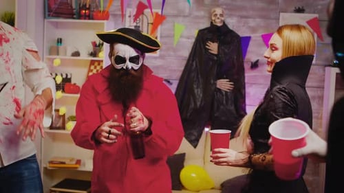 Halloween Costume Party with Friends Indoors at Night