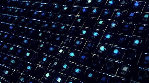 Futuristischer Hintergrund von Signalen, die sich über blaue Leiterplatte bewegen