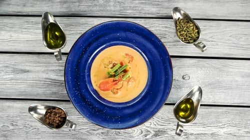 Overhead View of Shrimp Soup with Vegetables
