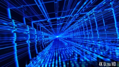 4K Cyberspace Concept of a Server Hallway Filled with Data Technology