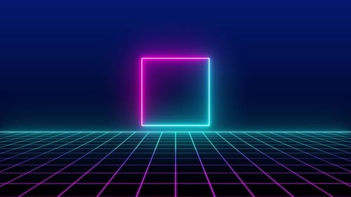 Retro Neon Grid and Pulsing Square Loop Background