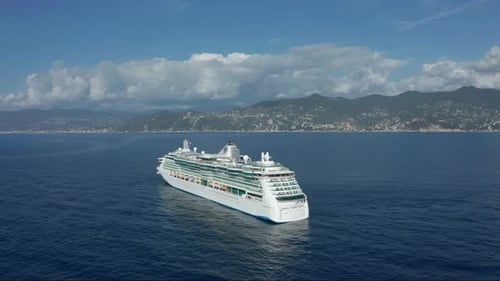 Aerial View. Cruise Ship Sailing Across the Mediterranean Sea.
