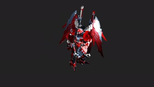 Futuristic Winged Red Robot Rotating 3D Animation