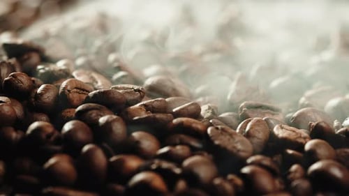 Close Up of Steaming Roasted Coffee Beans