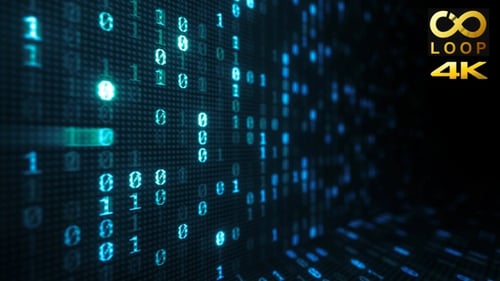 Binary Code Running Blue