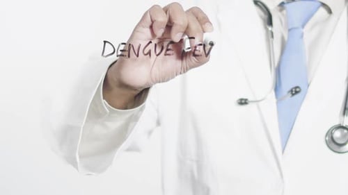 Doctor Writing Dengue Fever Diagnosis Close Up