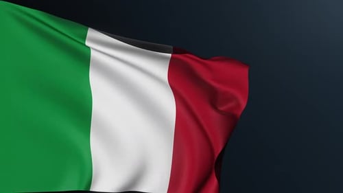Realistic Italian Flag Waving Seamlessly on Dark Background Loop