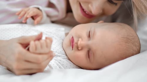 Mother Singing Lullaby to Asleep Cute Baby Relaxing Together