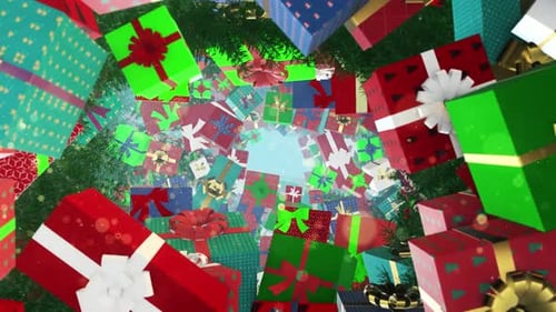 Festive Christmas Gift Boxes Flying Tunnel Reveal
