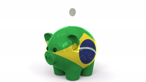 Brazilian Flag Piggy Bank with Falling Money
