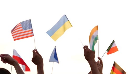 People Waving International Flags in the Sky
