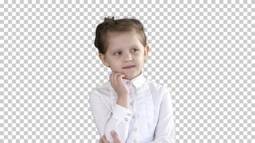A curious little girl stands and thinks, Alpha Channel