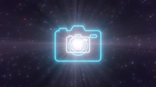 Photo Camera Symbol Shape Outline Bright Glow Neon Lights Tunnel Hall